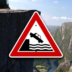 Dangerous Cliff - Triangle Warning Sign - Funny Gift For Driver - Unique Garage Decor & Automobilia - European Style Highway Road Placard