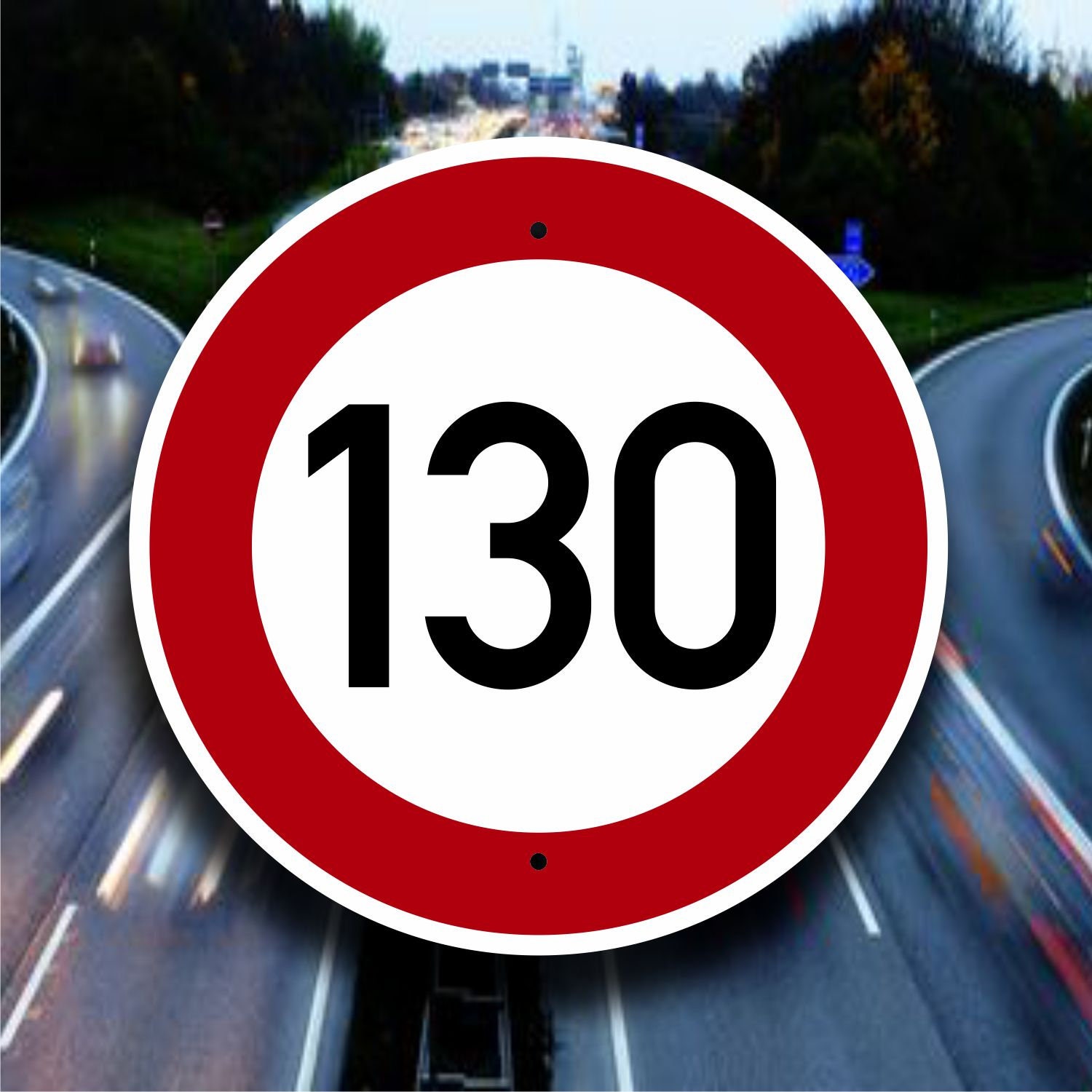 Autobahn Highway Sign - 130 KPH Limit - European Garage Decor