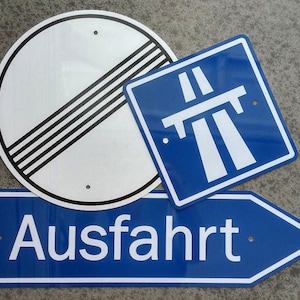 German Autobahn Signs - Three Piece Aluminum Set - Garage Decor - European Motorsport Racing - Travel Gift Idea - Funny Highway Exit Marker