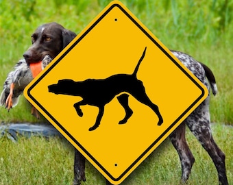 Pointer Dog - Bird Hunter - Unique Animal Training Sign - Highway Style Warning Placard - Yard Safety Marker - Veterinarian Breeder Art Gift