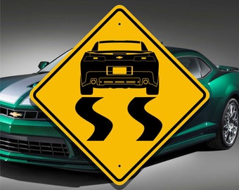 Camaro 2014 - Customized Aluminum Sign - Generation 5 Chevrolet Sports Car - Unique Garage and Cave Decor - Burning Tire Rubber - A Fun Gift