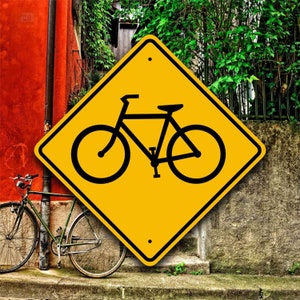 Bicycle Crossing Sign - Aluminum Trail Marker - Safety Placard - Fun Outdoor Summer Ride - Bike Shop Cafe - Yard & Garden Path - Shed Decor