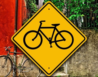 Bicycle Crossing Sign - Aluminum Trail Marker - Safety Placard - Fun Outdoor Summer Ride - Bike Shop Cafe - Yard & Garden Path - Shed Decor