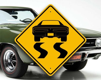 1969 Dodge Charger Sign - Customized Muscle Car Gift - Burnout - Garage & Shop Decor - Classic Hemi Mopar Collectible Highway Style Placard