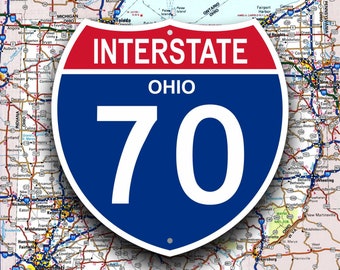 Ohio I70 - Interstate 70 Sign - Fun Highway Replica - Small Scale  Aluminum Placard - Unique Gift Idea - Garage and Cave Decor - Customize