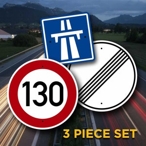 European Autobahn Signs - 3 Piece Set - Exotic Garage Decor - German Automobile Design Theme - Unique Highway Gift For Sports Car Drivers