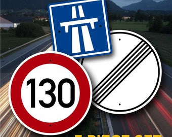 European Autobahn Signs - 3 Piece Set - Exotic Garage Decor - German Automobile Design Theme - Unique Highway Gift For Sports Car Drivers