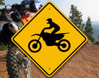 Dirt Bike Crossing Sign - Enduro Trail Marker - Motocross Inspired Gift Idea - Motorcycle Garage Decor - Off Road Riding Safety Placard -Fun