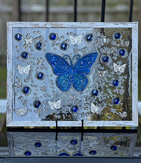 Etsy ステンド グラス 花 蝶 白 ステンドグラス・菜の花と蝶のサン