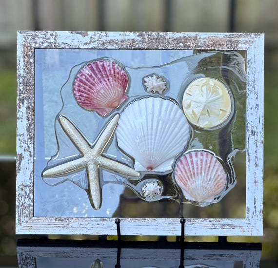 Lot De 4 Tableaux Muraux Toile Plage, Coquillages Blancs, Style Vintage (12x12 Pouces)