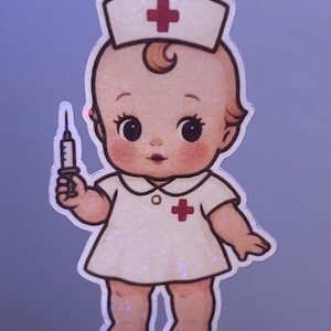 Kewpie Nurse Sticker: holographic Retro Vinyl Decal