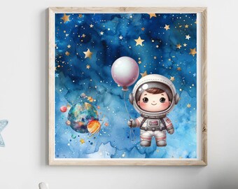 Space Boy Nursery Art Print: Kids Room Decor (Digital Download)