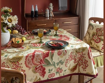 Vintage French Floral Tablecloth: Burgundy Spring Decor,Festival Ding Cloth