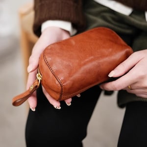 Pochette en cuir rétro pour femme, Sac à main, Sac de rangement portefeuille, Sac fait main en cuir pleine fleur au tannage végétal, Portefeuille en cuir vert avocat
