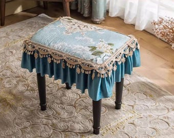 Funda para reposapiés de jacquard: funda bordada con volantes, funda para muebles de estilo rústico vintage, funda antipolvo.