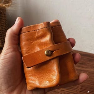 Portefeuille rétro en cuir de vachette, cuir pleine fleur fait main original, porte-monnaie tendance pour jeunes, porte-monnaie en cuir au tannage végétal, cadeau parfait pour papa