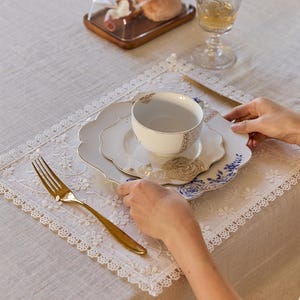 knee length dresses for ladies Vinyl Placemats Floral Lace White 15