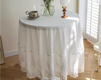 French Style Lace Tablecloth: Elegant White Round Dining Cover