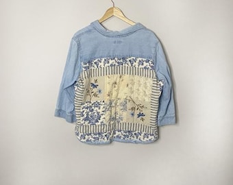 Upcycled Reworked /One of a Kind/ Embroidered Cottagecore Vintage Button Down Top