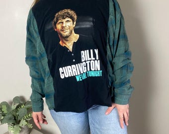 Upcycled überarbeitet / Billy Currington / One of a Kind / Handgemachtes Black & Blue Country Musik Flanell Top
