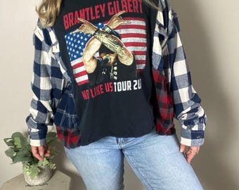 Upcycled Reworked / Brantley Gilbert / One of a Kind / Handmade Country Musik Konzert Patchwork Flanell Top