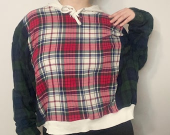 Upcycled Reworked / One of a Kind / Karierter Kapuzen Flanell Pullover