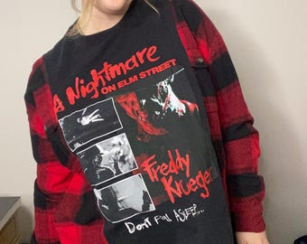 Upcycled Reworked / Einzelstück / Nightmare on Elm Street Distressed Flanell Top