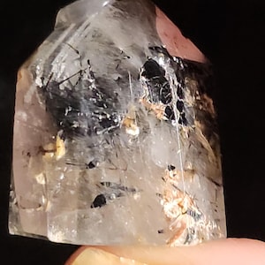 High Quality Natural Black Tourmaline in Clear Quarts Rutilated Mini Tower