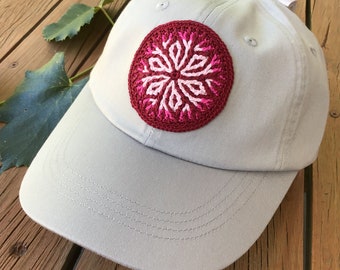 Handmade Crochet Mandala Baseball Cap (Cranberry)