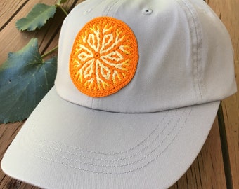 Handmade Crochet Mandala Baseball Cap (Orange & Gold)