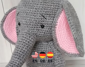 Haakpatroon olifant, Engels Duits Spaans patroon, alleen pdf, digitale download