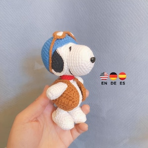 Patrón de crochet de Snoopy, perro, patrón de crochet inglés alemán español, Snoopy Häkelmuster, Snoopy Häkelanleitung, Patrón de crochet de Snoopy