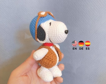 Snoopy Häkelanleitung: Amigurumi Hund (Englisch Deutsch Spanisch)