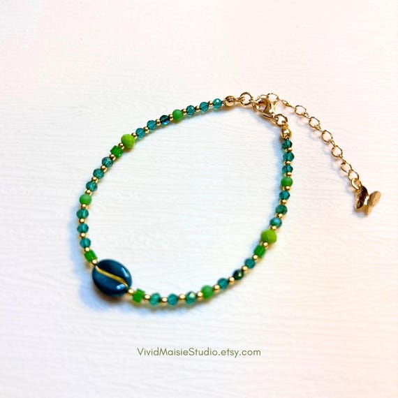 Bracciale Con Anello Nappa E Perline – Gioiello Donna Con Ciondolo Farfalla Dorata, Lunghezza 15 Cm - 3