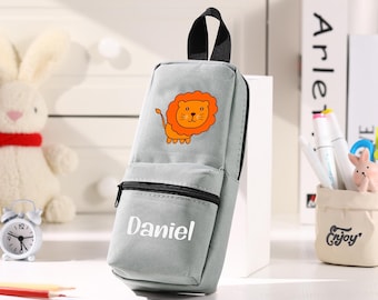 Personalisierte Tier Federmäppchen - Doppel-Reißverschlusstasche mit Name, Geschenk für Schulanfang für Jungen und Mädchen, Wertschätzung für Lehrer
