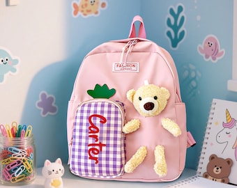 Gepersonaliseerde kinderrugzak met naam,teddybeer-peuterrugzak,aangepaste boekentas voor kleuters,schooltas voor kinderen,verjaardagscadeau jongens en meisjes