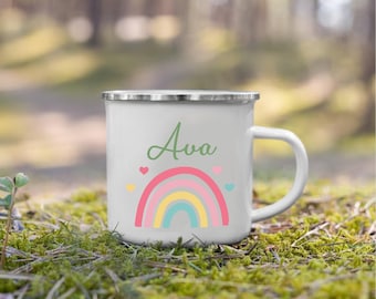 Kinder Reisebecher mit Regenbogen Design - Benutzerdefinierter Name Edelstahlbecher - Auslaufsicher und langlebig - Perfekt für Schulanfang, Geburtstage