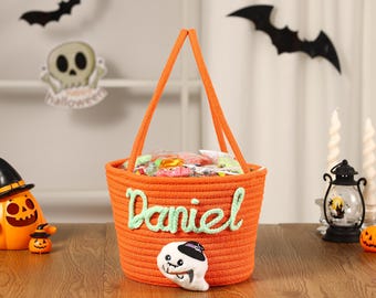Custom Halloween Gift Basket for Kids - Personalized Trick or Treat Tote with Name - Perfect Halloween Gift for Boys & Girls