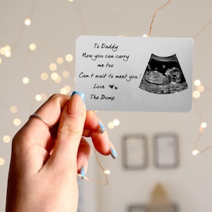 Aangepaste metalen echografie foto portemonnee kaart, nieuwe baby echo cadeau, baby onthullen zwangerschap aankondiging, portemonnee insteekkaart, vaderdagcadeau