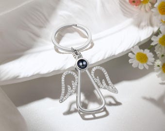 Personalized Angel Keychain - Custom Projection Photo Pendant - Memorial Keepsake for Grandma, Mom, Dad,Personalized Memorial Gift