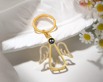 Memorial Projection Keychain - Custom Angel Wing Keyring - Remembrance Gift for Deceased Loved One,Loss of Loved One Gift for Her/Him