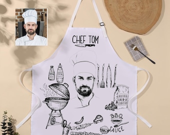 Personalized Dad Photo Apron,Custom Chef Aprons,Grilling Gifts for Men,Dad Apron for Fathers Day,Kitchen Apron for Daddy, Husband Gift