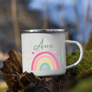 Personalized Mug for Kids,Custom Rainbow Mug for Girls,Kids Shatterproof Mugs with Handle,Enamel Mug,Birthday Party Favors,Children&#39;s Gift