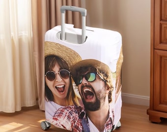 Custom Travel Luggage Cover with Photo,Personalized Picture Travel Suitcase Cover,Pet Photo Luggage Cover,Funny Face Travel Luggage Cover
