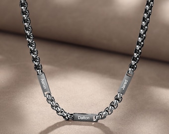 Collier personnalisé pour papa avec nom d'enfant, collier homme argent/noir/or, cadeau fête des pères, collier homme cadeau mari, collier papa