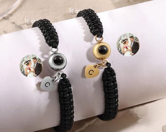 Custom Photo Projection Bracelet, Handmade Braided Photo Bracelet,Personalized Memorial Photo Bracelet Men, Fathers Day Gift for Dad Husband