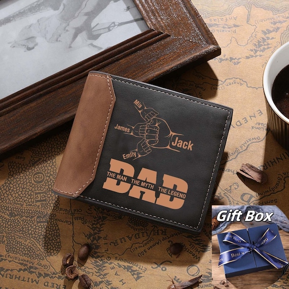 Personalized Leather Wallet for Dad,Fist Bump And Dad,Memory Gift,Anniversary Gifts for Him,PU Leather Walt,Gift for Dad,Husband
