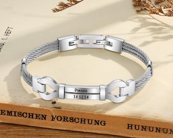 Bracciale in acciaio inossidabile personalizzabile per uomo, bracciale con iniziale incisa, braccialetti con nome da uomo personalizzati, regalo per la festa del papà per papà, marito e fidanzato.