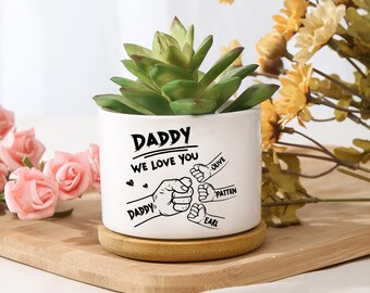 Personalized indoor plant pot,Fist Bump Dad And Kids Flower Pot,Custom Planter Gift for Dad, Fathers Day Gift for Dad,Gift for New Daddy
