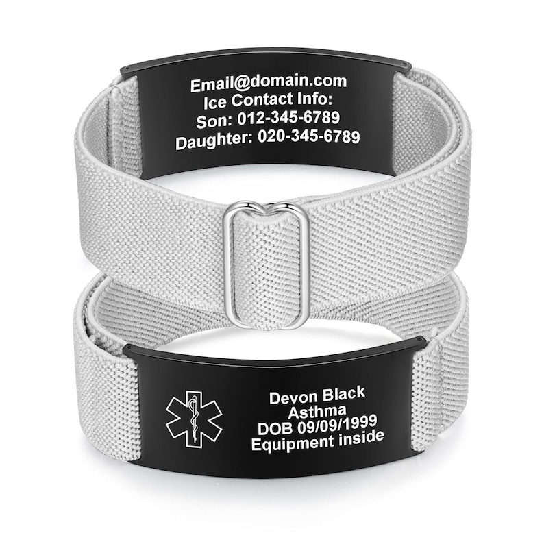 Medical ID Bracelet Men,qr Code Medical,adjustable Elastic Cord,medic ...